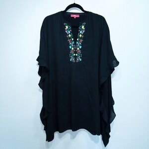 Elaine Turner Black Embroidered Neckline Caftan Dress Size Medium‎